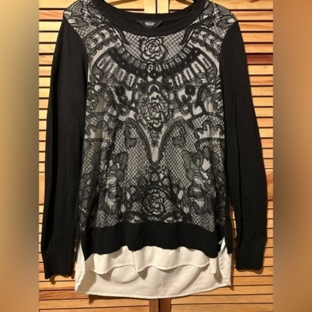 Simply Vera Wang, blank/white, lace front, long sleeve, size large, blouse